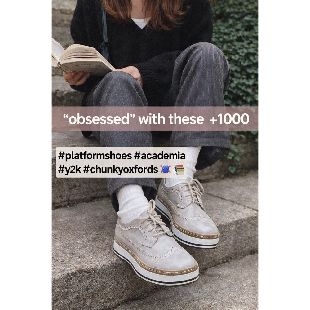 Chunky Platform Oxford Shoes ✨ Silver Taupe Brogue Lace-Up | Preppy Y2K Academia